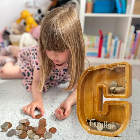 Alcancía personalizada del alfabeto de madera, alcancía para niños y niñas, alcancía para monedas, se puede utilizar como regalo de Navidad y
