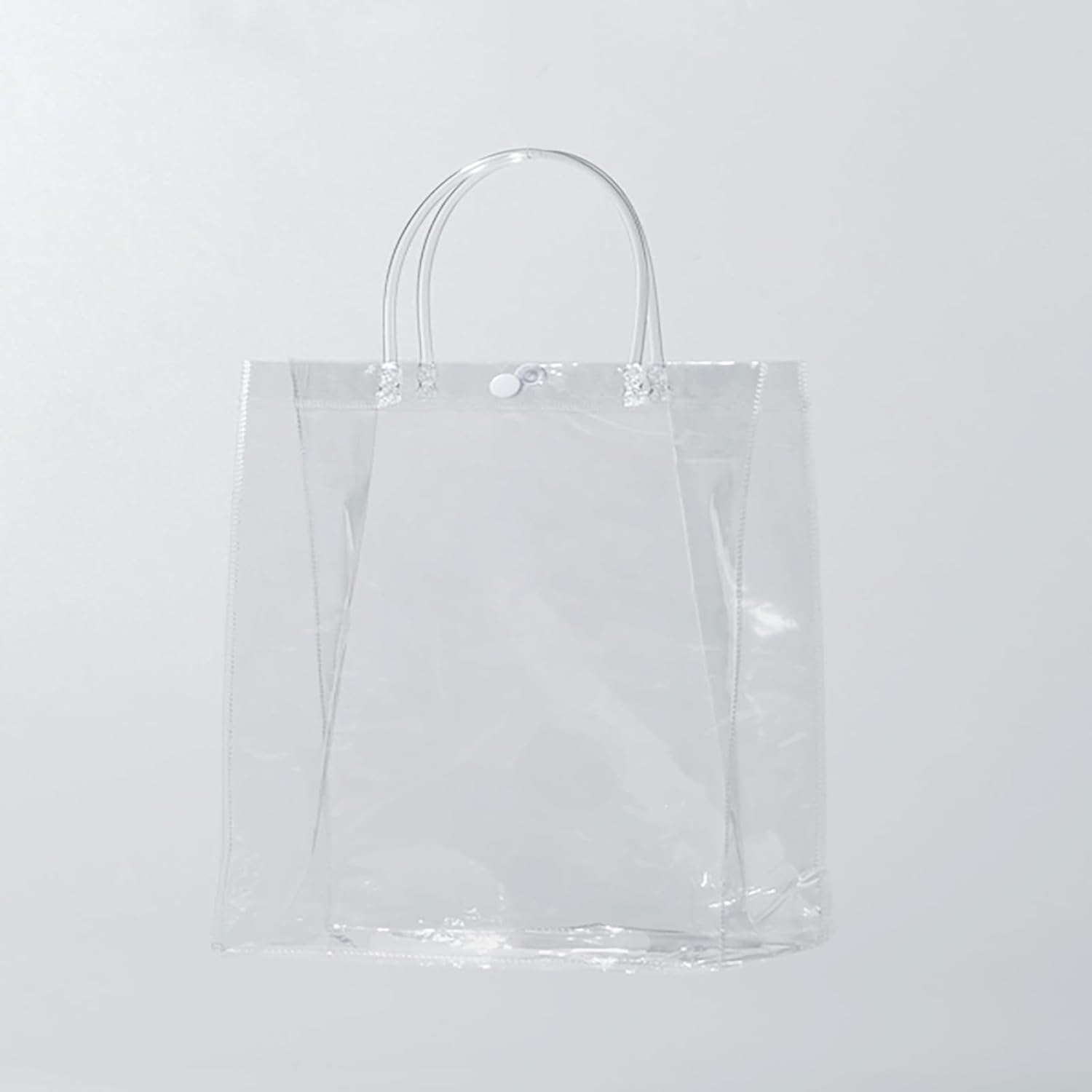 OfficeCastle Paquete de 10 bolsas de regalo medianas transparentes, 8 x 3.1 x 8 pulgadas, bolsas transparentes con asas, bolsas de compras