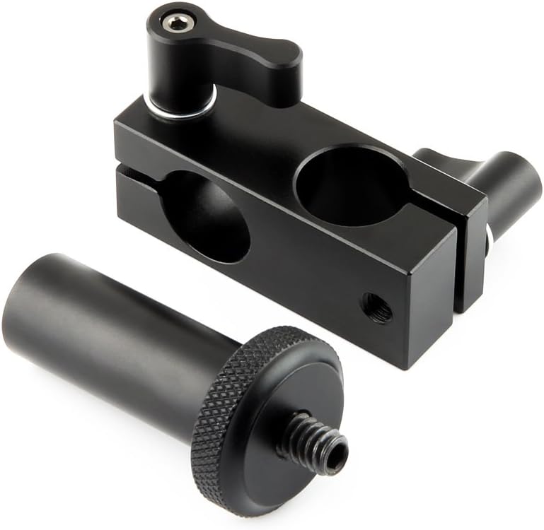 NICEYRIG Soporte de abrazadera de barra de bloque de riel de 0.591 in Ángulo de 90 grados para aparejo de hombro DSLR de varilla de 0.591 in