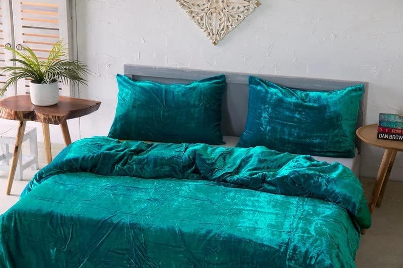 Funda de edredón de terciopelo sólido ultra lujosa, ropa de cama bohemia de 3 piezas, juego de ropa de cama de terciopelo (azul aguamarina, tamaño