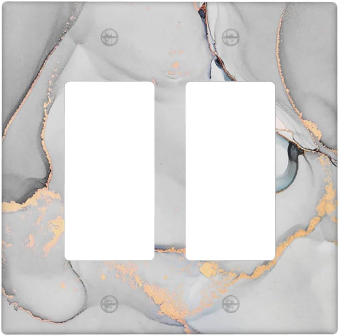 Placa de pared de mármol de 2 cuadrillas doble basculante decorativa cubierta de interruptor de luz moderna abstracta para decoración de dormitorio