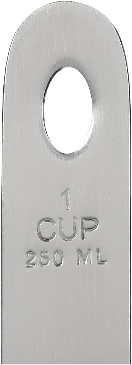 Norpro Juego de 4 tazas medidoras de acero inoxidable en forma de cucharada, equivalentes métricos, plata, 10.5 x 3.5 x 2 pulgadas