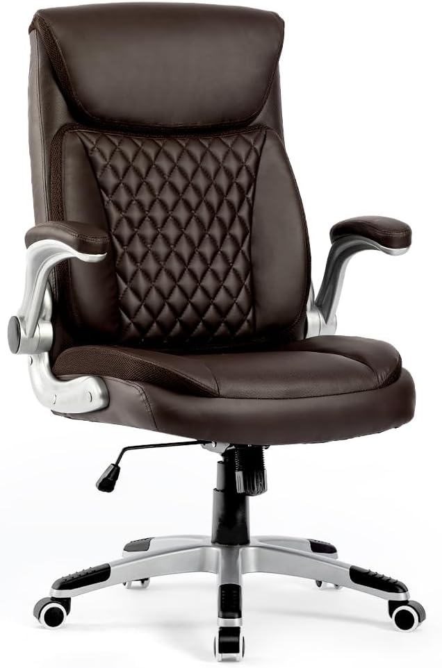 Silla de escritorio ergonómica ejecutiva con reposabrazos abatibles y altura ajustable, 300 libras grande y alta, silla de oficina de cuero