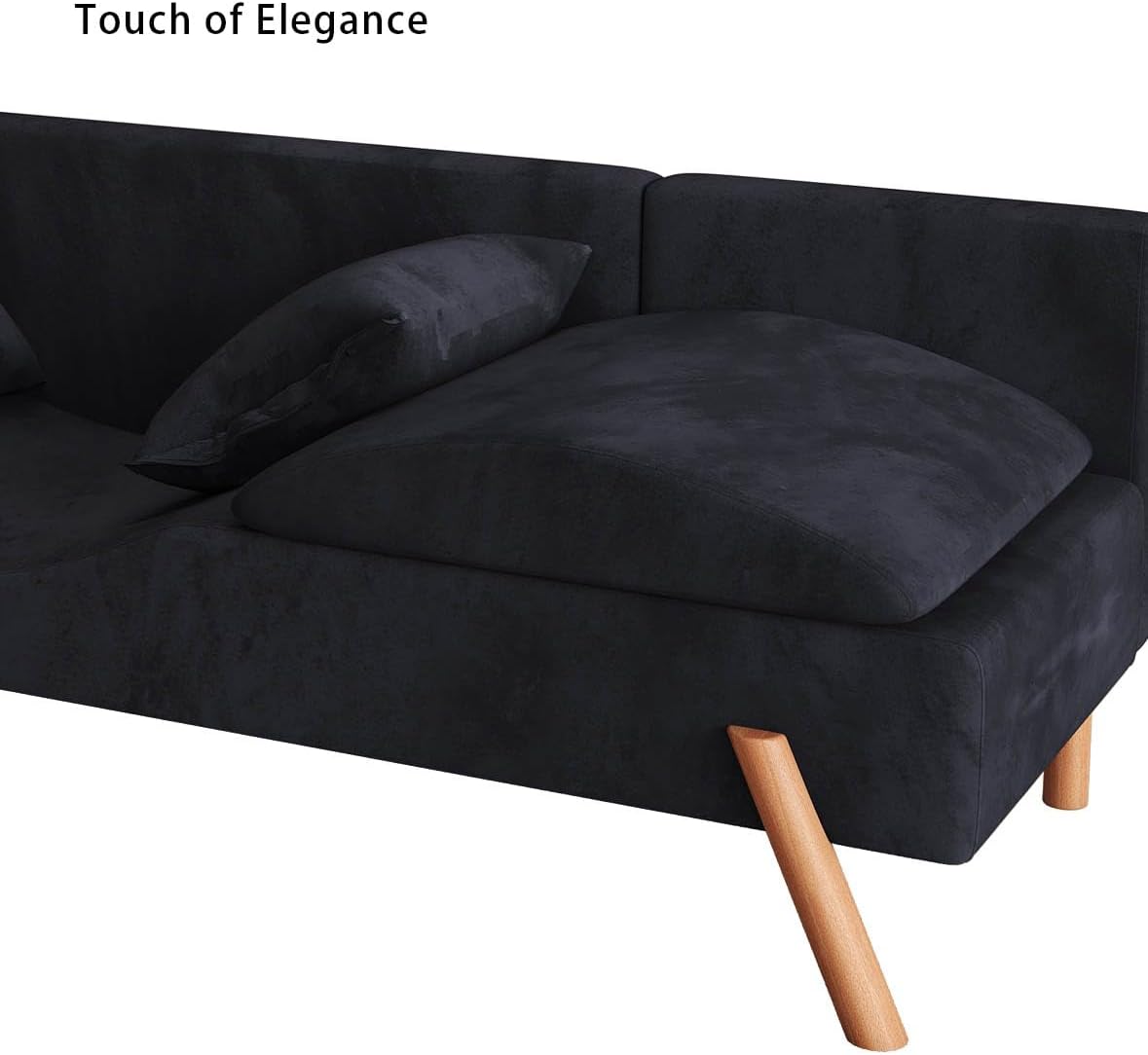 Sofá biplaza convertible de terciopelo de 65 pulgadas, moderno de mediados de siglo, con patas de madera para sala de estar, tumbona corta y