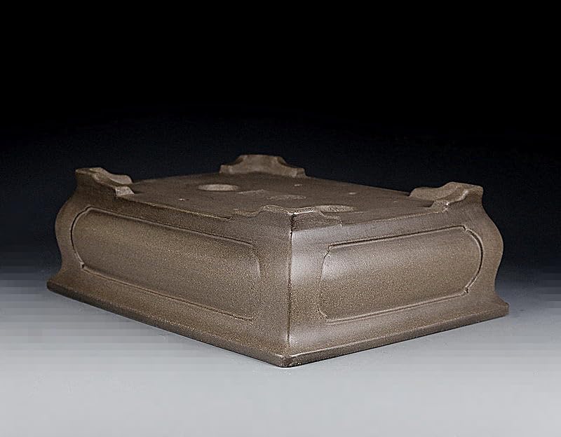 Refinado hecho a mano antiguo chino Yixing sin esmaltar Bonsai Pot Rectangular 10 pulgadas gris arcilla para el hogar jardín Bonsai Living