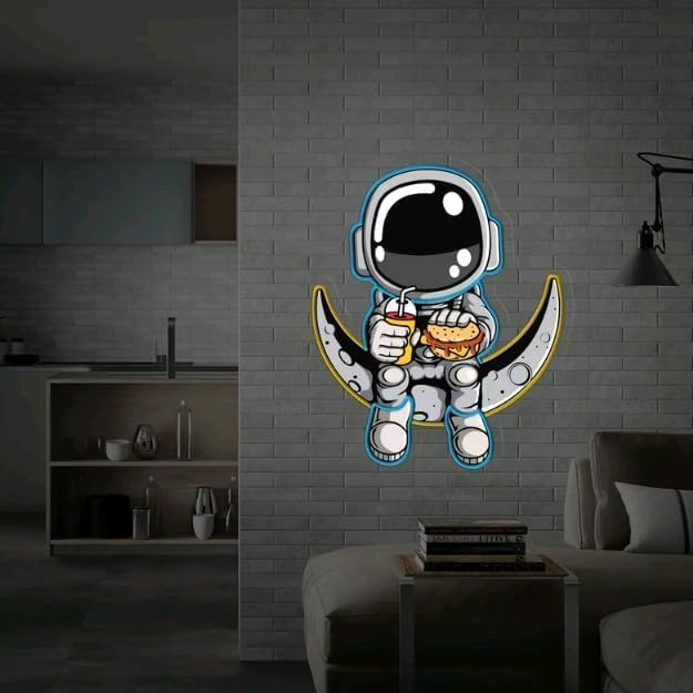 Letreros de neón de astronauta para decoración de pared, 21.7 x 18.5 pulgadas, letrero LED iluminado para dormitorio, hogar, barra de cumpleaños