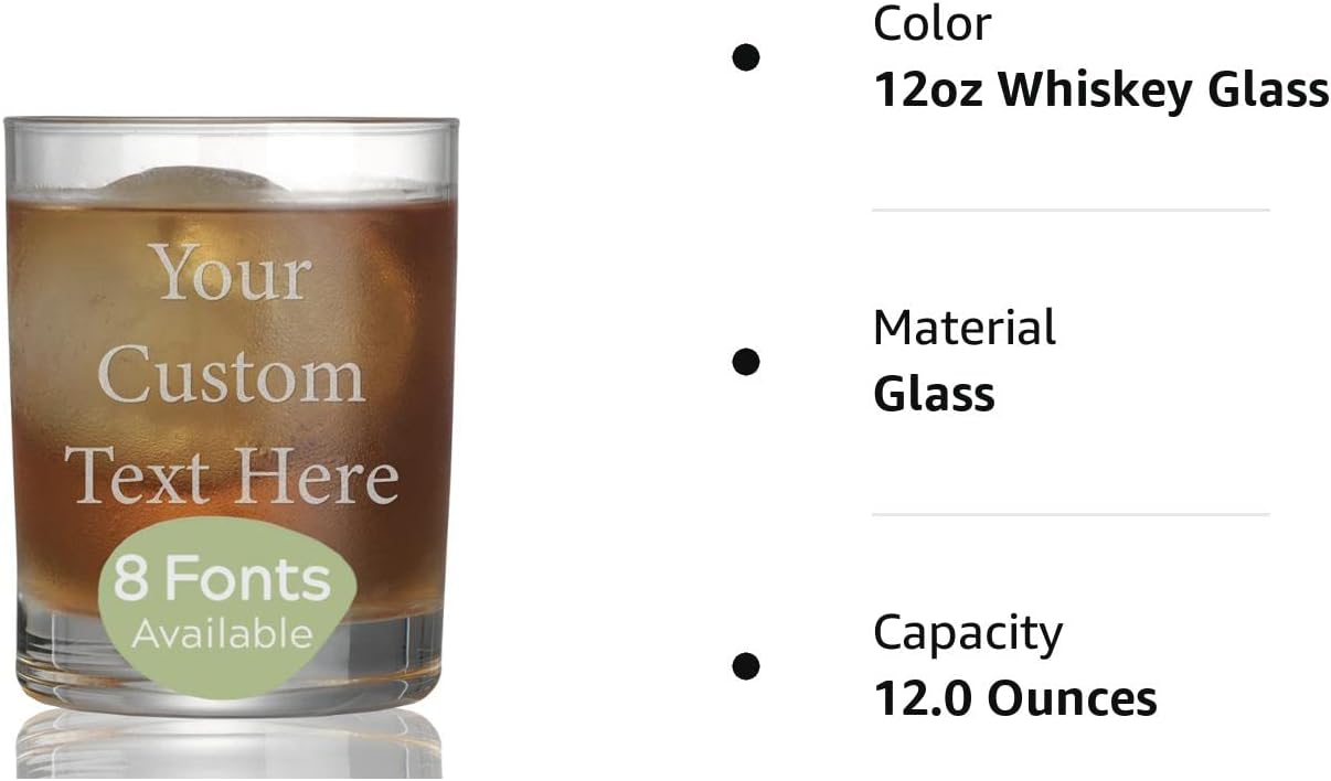 Vaso de whisky personalizado grabado con tu texto personalizado, vidrio personalizado de 12 onzas para cócteles o bourbon