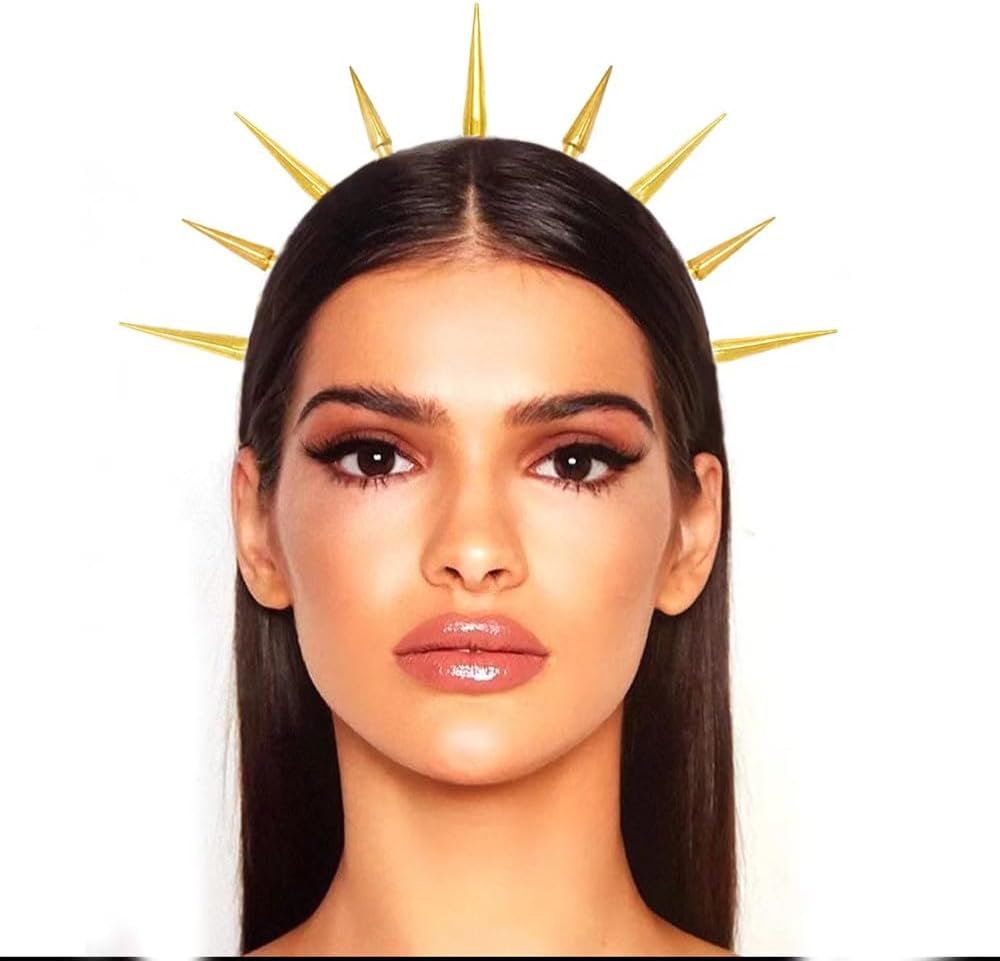 Diadema de diosa con corona de halo, tiaras de pico dorado, aro de metal dorado, accesorios de tocado de Mary para mujer, tocado con explosión de