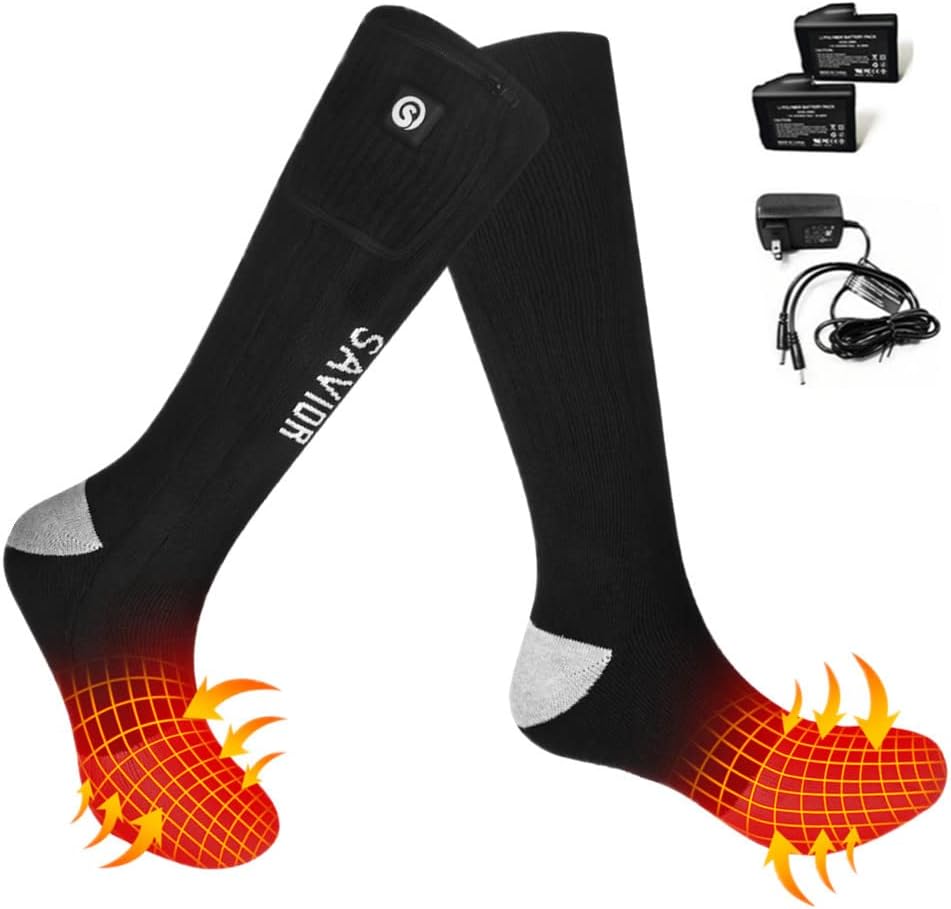 Savior Heat Calcetines eléctricos, recargables para hombres y mujeres, calentadores de pies de invierno, adecuados para trabajo al aire libre,