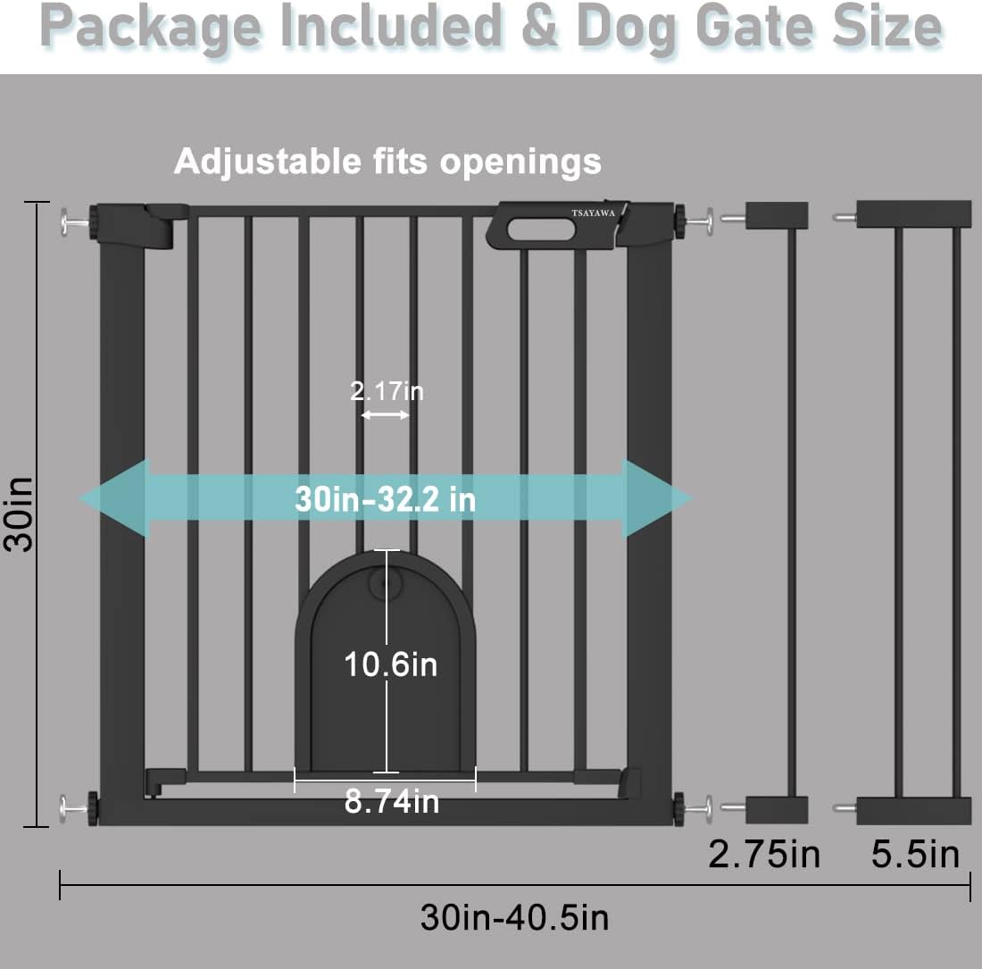 Mom’s Choice Awards Winner-TSAYAWA – Puerta de bebé con puerta para gatos de 30 a 40.5 pulgadas de ancho, color negro, para caminar a través de una