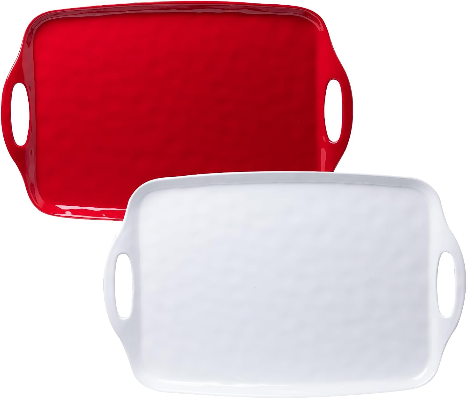 LEHAHA Juego de 2 bandejas para servir con asas, bandeja rectangular grande de melamina para servir, tamaño de 19 x 12 pulgadas, para