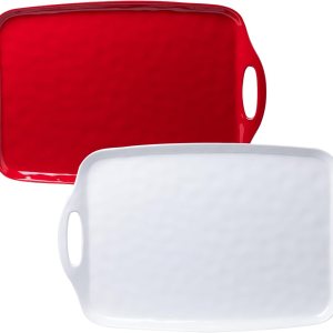 LEHAHA Juego de 2 bandejas para servir con asas, bandeja rectangular grande de melamina para servir, tamaño de 19 x 12 pulgadas, para LEHAHA Juego de 2 bandejas para servir con asas, bandeja rectangular grande de melamina para servir, tamaño de 19 x 12 pulgadas, para