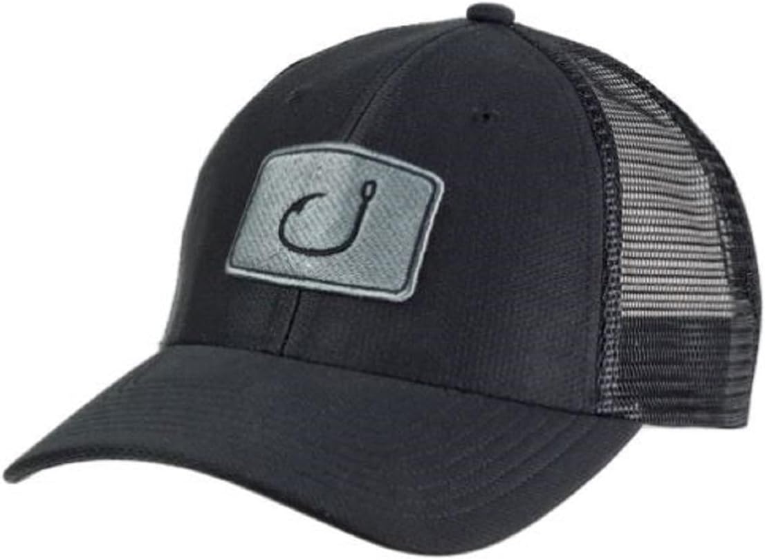 Avid Gear Sombrero de camionero de pesca con logotipo icónico de gancho para hombre, parte trasera de malla, ajustable, Snapback