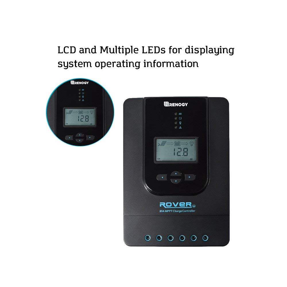 Renogy Rover 20A 12V24V entrada de CC automática MPPT controlador de carga solar parámetro pantalla LCD ajustable regulador de panel solar apto para