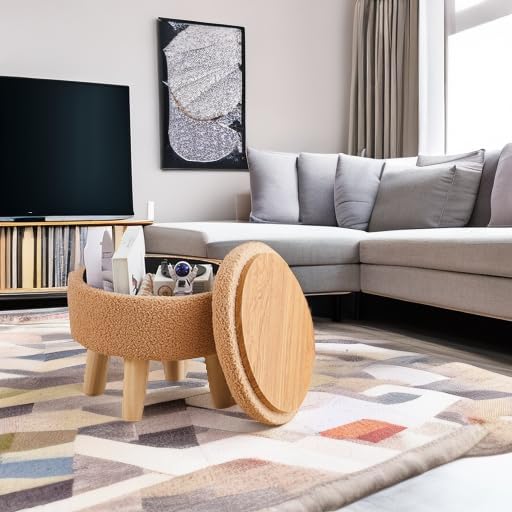 Wimarsbon Otomana de almacenamiento, moderno reposapiés redondo con asiento acolchado suave, reposapiés de terciopelo de peluche con patas de