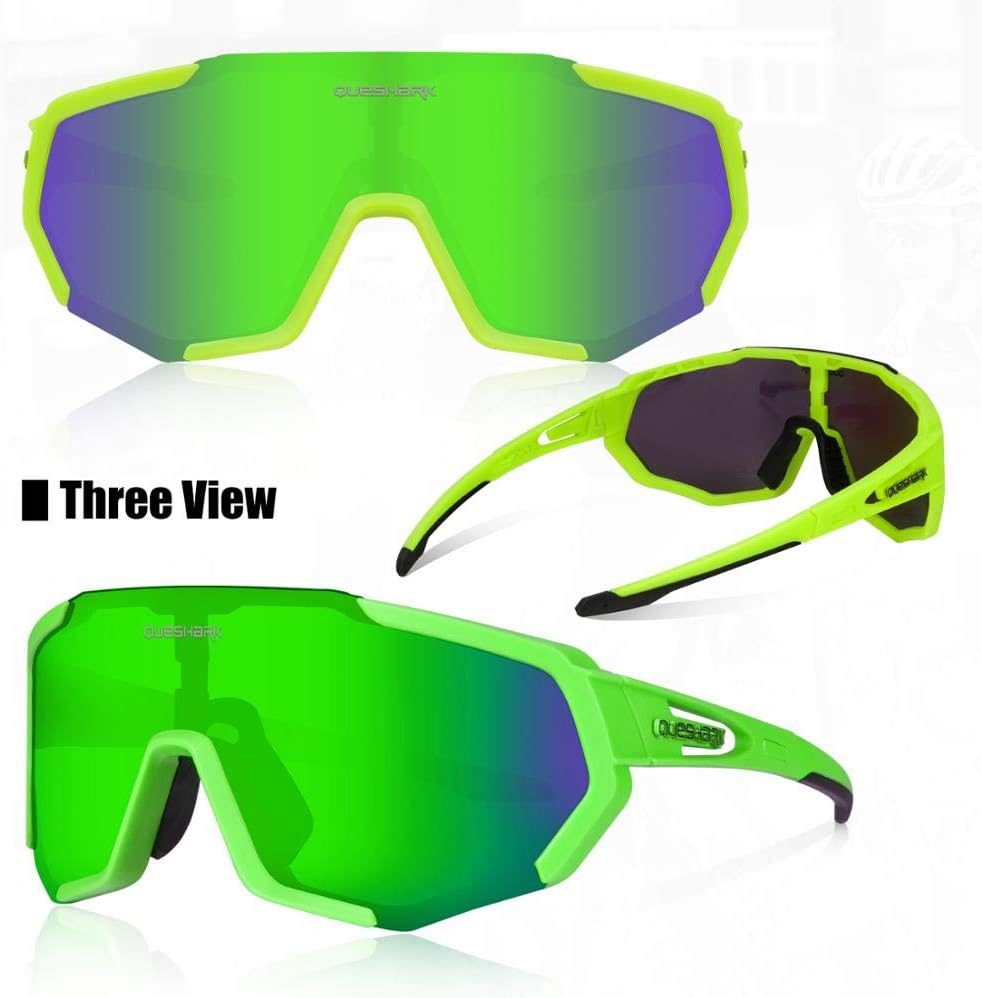 Lentes de sol Queshark de ciclismo, polarizados, deportivos, con 3 lentes, unisex