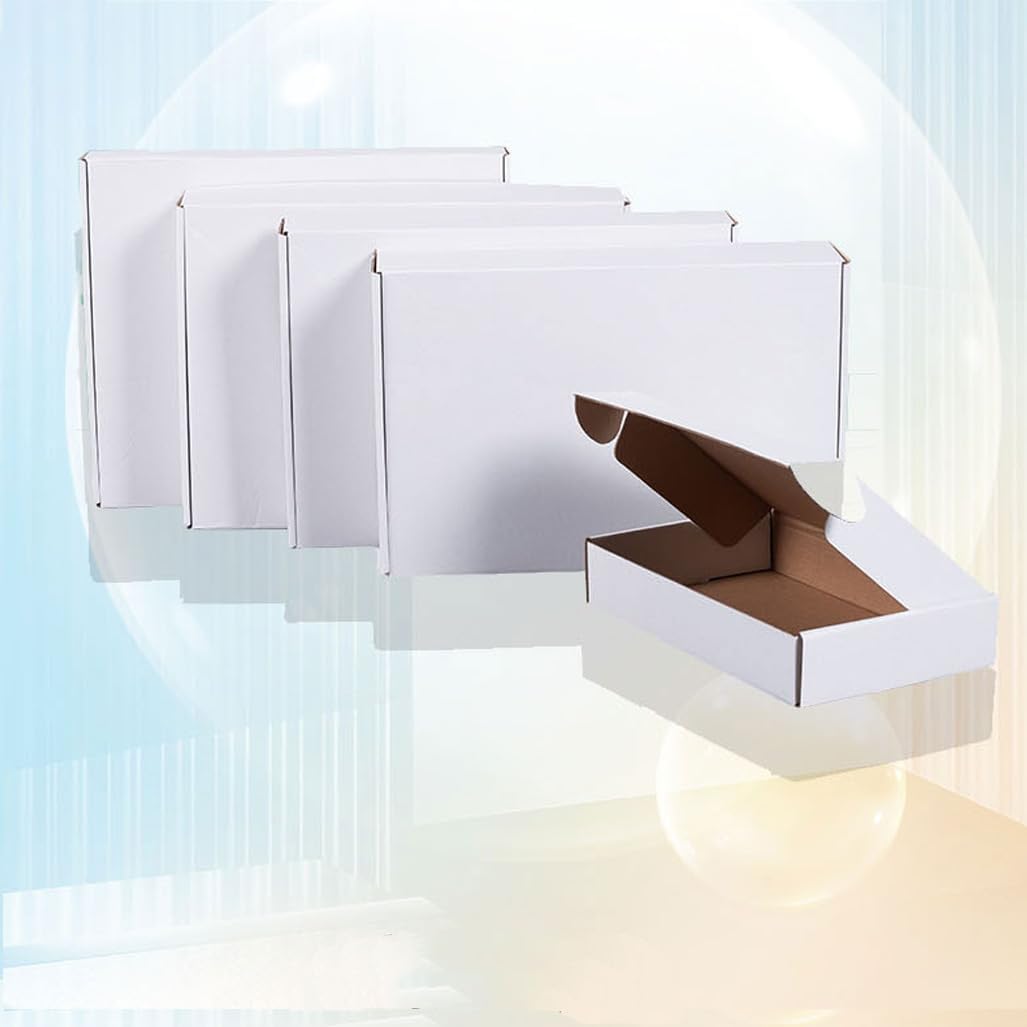 Juego de 25 cajas de envío de 8 x 6 x 3 pulgadas, cajas de cartón corrugado blanco para enviar literatura, sobres para pequeñas empresas, regalos,