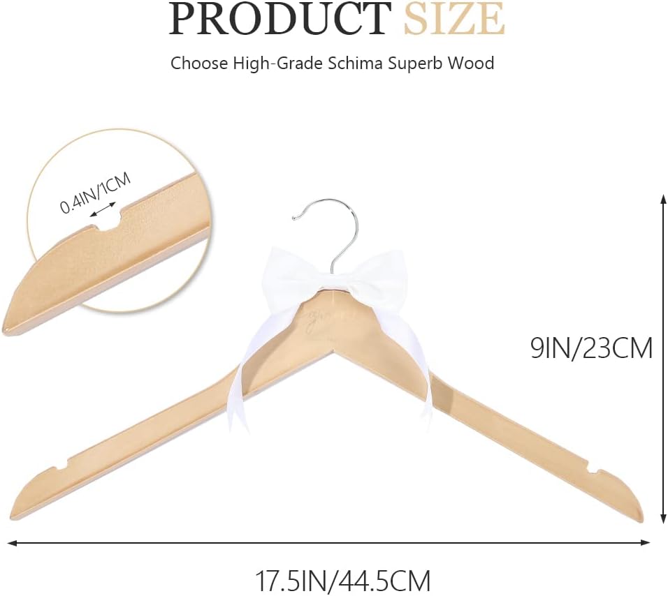 Yean Colgador de boda con nudo de lazo para vestido de novia, color madera natural, colgador de traje grabado para mujer