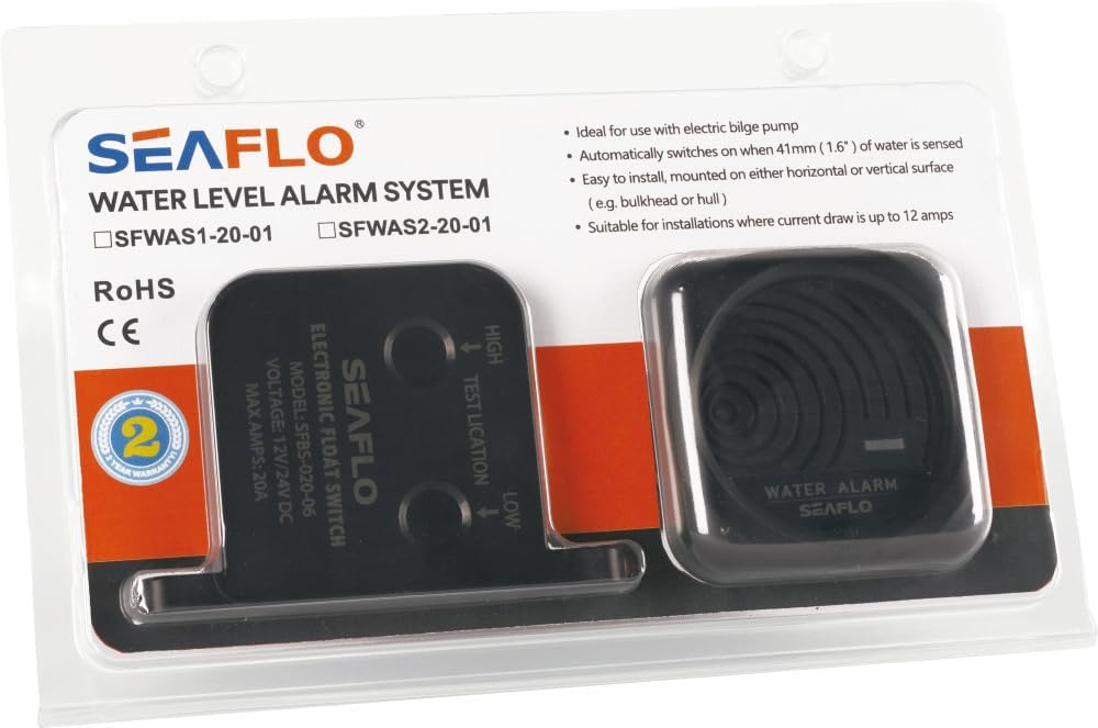 SEAFLO Sistema de alarma de alto nivel de agua para sentina – 12V, 95dB, interruptor de estado sólido