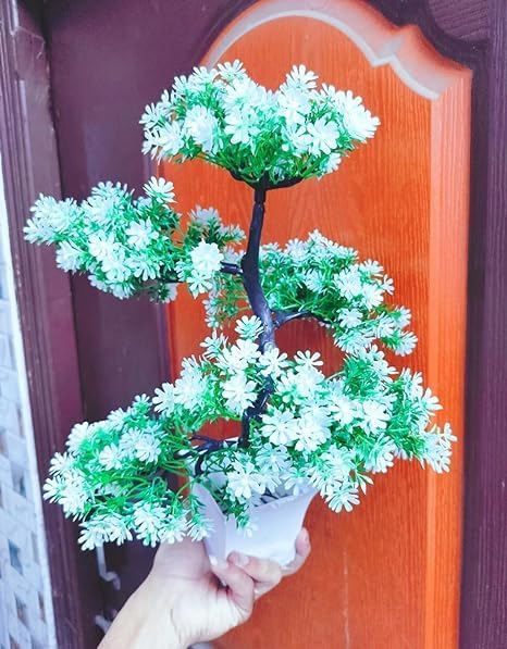 Árbol bonsái artificial, planta bonsái artificial para decoración del hogar, plantas de interior, árbol de gran tamaño con maceta (blanco)