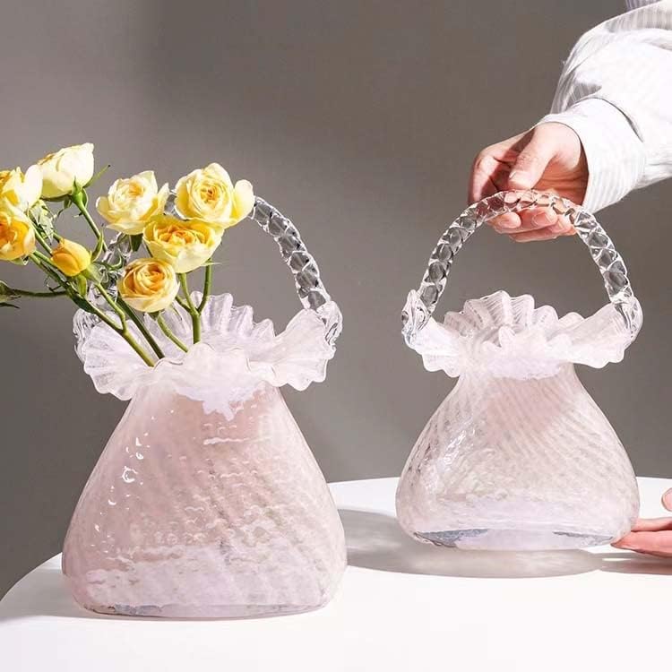 Jarrón de cristal hecho a mano para florero de flores de forma de bolso único florero decorativo