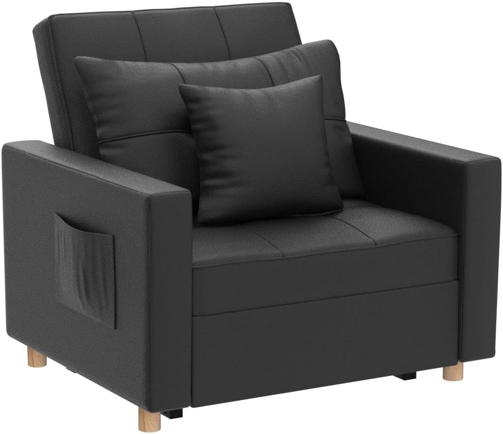 YODOLLA Sofá cama 3 en 1, silla individual con respaldo ajustable en un sofá, tumbona, cama individual, silla convertible para adultos, negro de