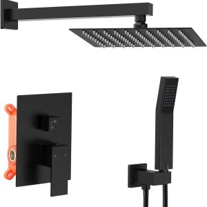 HGN Sistema de ducha negro mate de 12 pulgadas, latón de 12 pulgadas, mezclador de lluvia de lujo, conjunto combinado de ducha montado en la pared, HGN Sistema de ducha negro mate de 12 pulgadas, latón de 12 pulgadas, mezclador de lluvia de lujo, conjunto combinado de ducha montado en la pared,