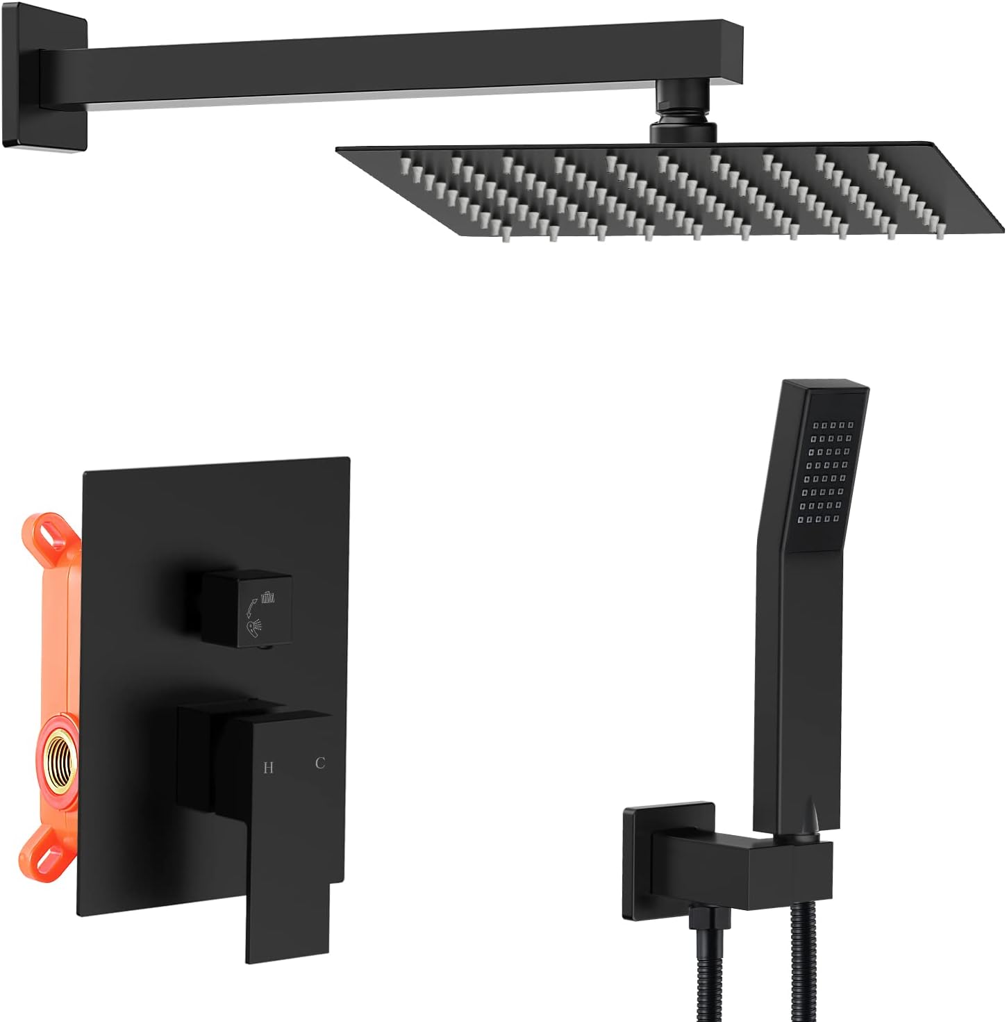 HGN Sistema de ducha negro mate de 12 pulgadas, latón de 12 pulgadas, mezclador de lluvia de lujo, conjunto combinado de ducha montado en la pared,