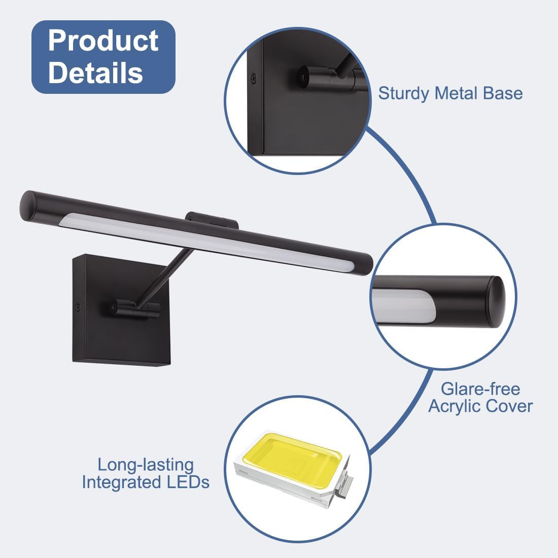 Xbuyee Luz LED para pintura, luz de arte ajustable de 16.54 pulgadas y 9 W para pared, lámpara de pared de galería para trabajos de exhibición,