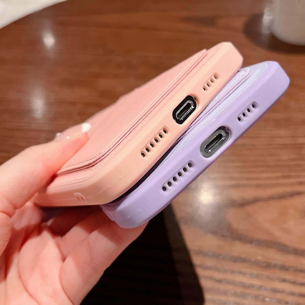 Casechics Funda compatible con iPhone, piel sintética, con ranura para tarjeta de crédito, cartera, protección para lente de cámara, a prueba de