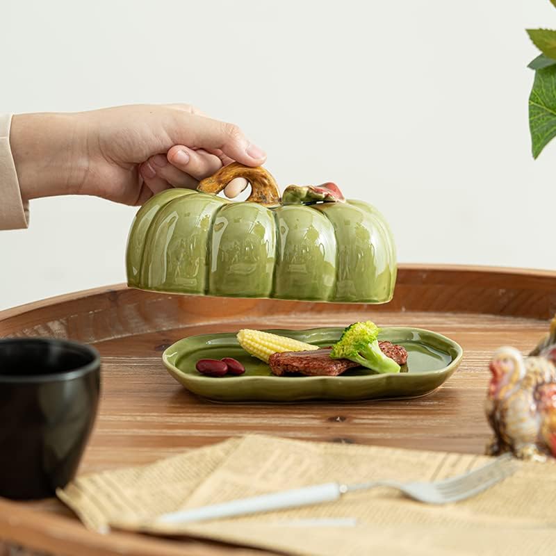 Mantequillera de calabaza con tapa, manteca de cerámica, para mantequilla, platos, frutas, plato de mantequilla para encimera, encimera,