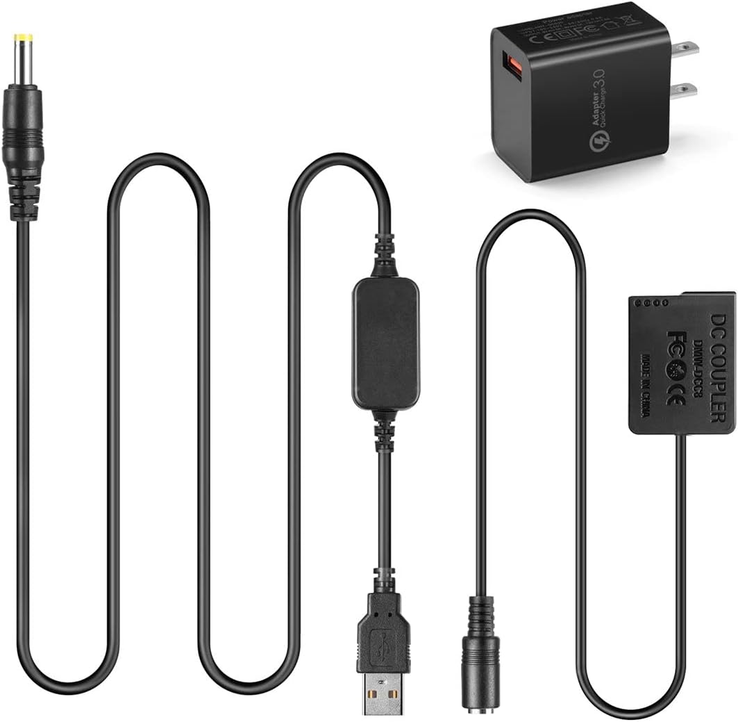 Kit de adaptador USB de 5 V + adaptador USB QC3.0 + acopladores DMW DCC8 BLC12 BLC12E para Lumix DMC DMC-FZ1000 FZ2000 FZ2500 FZ300 G7 G6 G5 GH2
