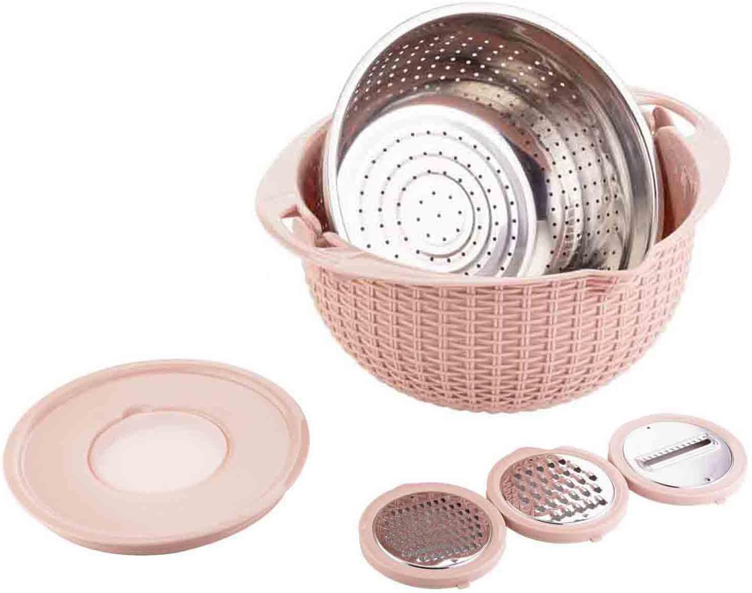 Juego de colador 4-1 con tazón para mezclar, esenciales de cocina para lavar, rebanar y amasar, hilandero de ensalada, colador de pasta, lavadora de