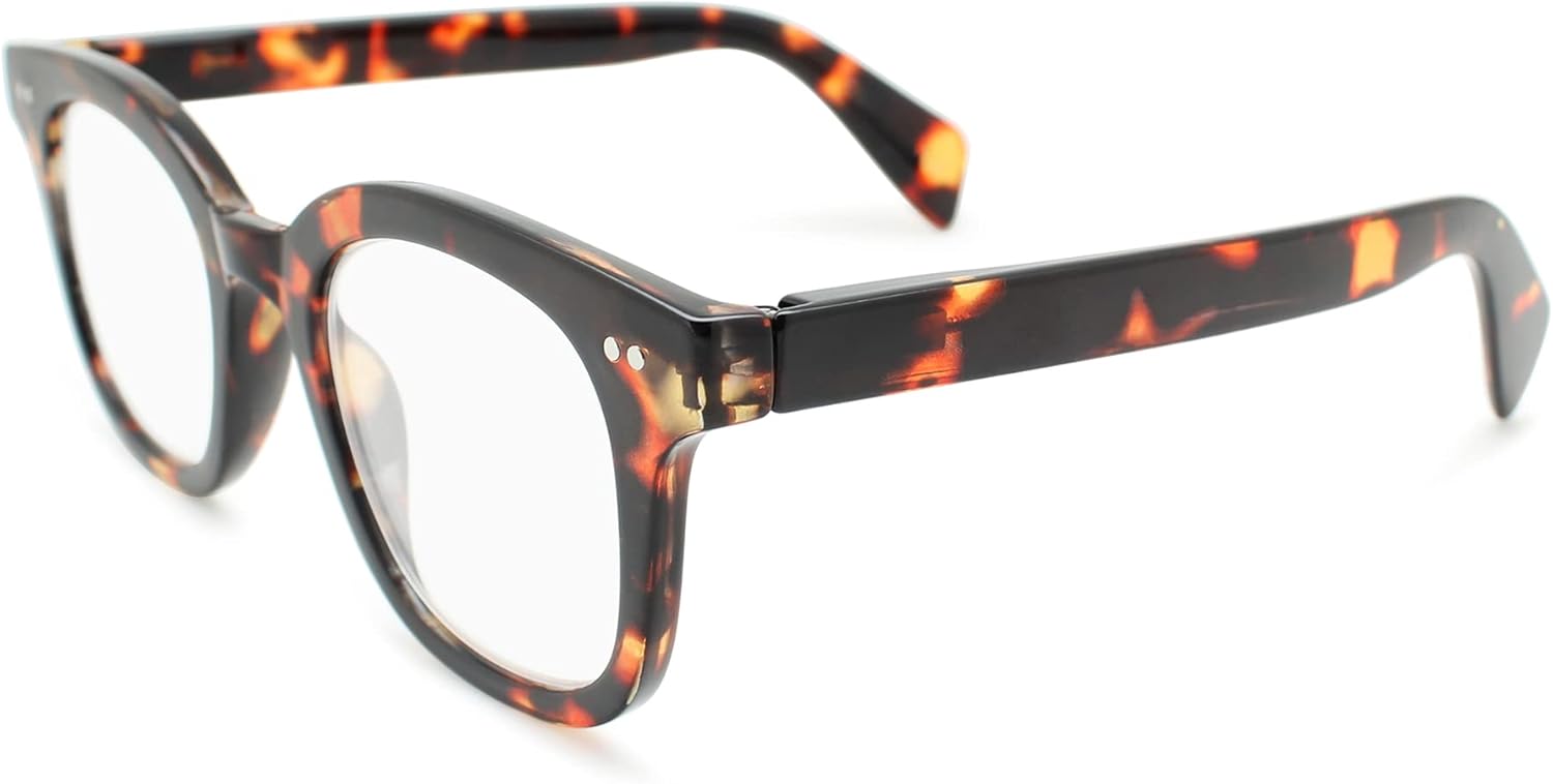 Tortoise – Lentes de lectura cuadrados retro para hombres y mujeres para lucir modernos con visión clara, lectores resistentes y duraderos para