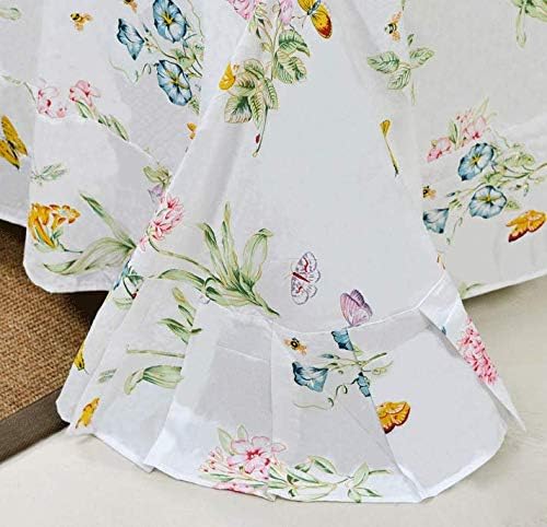 Juego de sábanas florales blancas tamaño Queen, 100% algodón, 600 hilos, diseño floral desgastado con estampado de mariposas, bolsillo profundo,