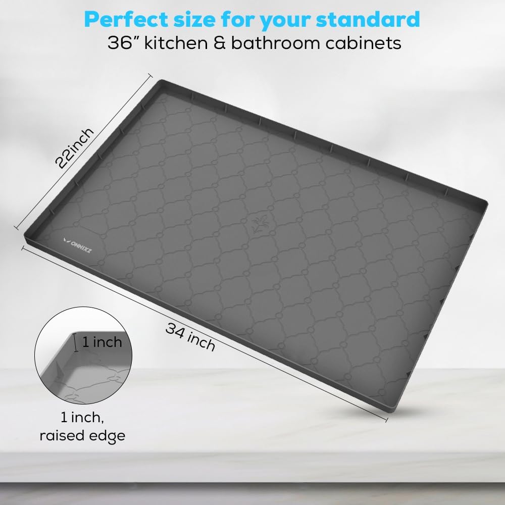 Tapete impermeable para debajo del fregadero de cocina, 34 x 22 pulgadas, forro de silicona fuerte debajo del fregadero, tapete protector de