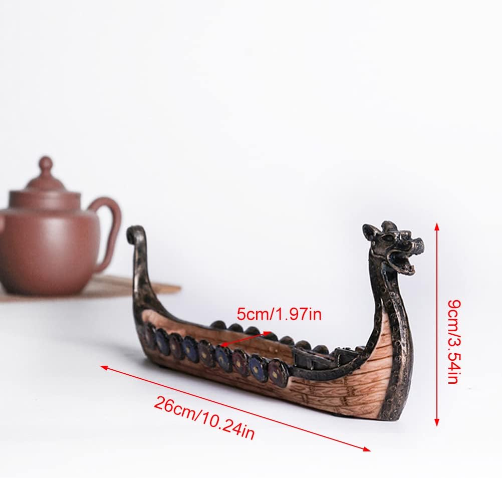 Srliya Soporte para incienso de 31 x 14 x 11 barcos vikingos para incienso, adorno retro para barcos, exquisitos y hermosos adornos de decoración