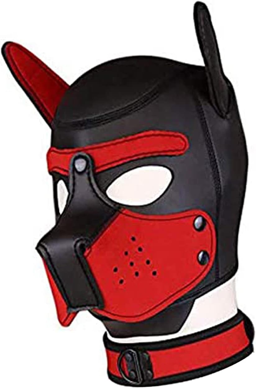 Máscara de neopreno de cara completa para perro con cuello, disfraz novedoso para cachorros, capucha de neopreno para adultos (rojo)