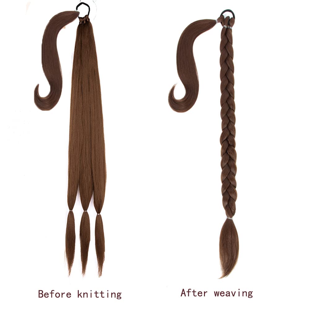 Extensión de cola de caballo de trenza larga para mujer con lazo elástico, lacio, elegante, envolvente, extensiones de cabello trenzado natural,