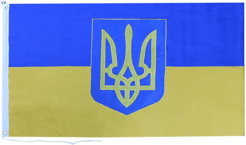 Bandera de ataúd de algodón sintético grande de Ucrania bordada de 5 x 9.5 pies