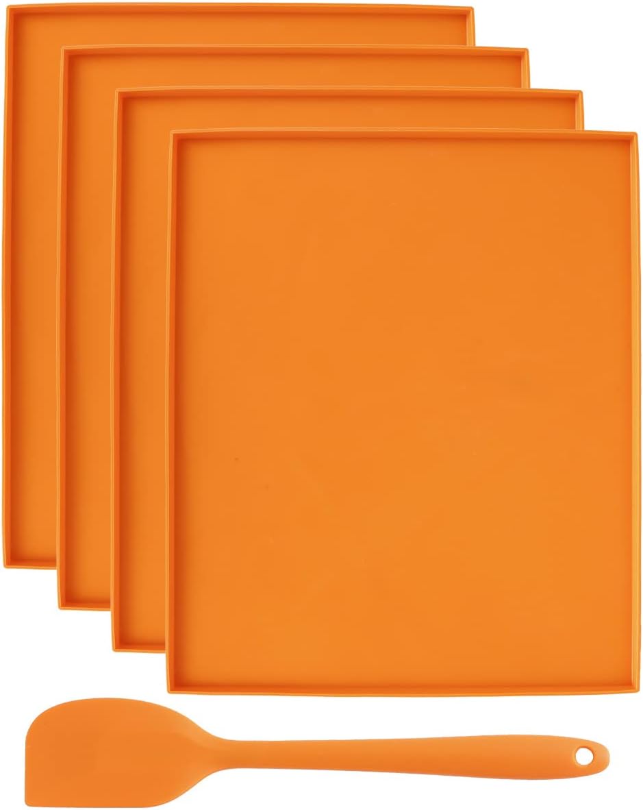 4 hojas deshidratadoras de silicona con borde para frutas, cuero, frutas, carne, verduras, hierbas, bandejas deshidratadoras antiadherentes con