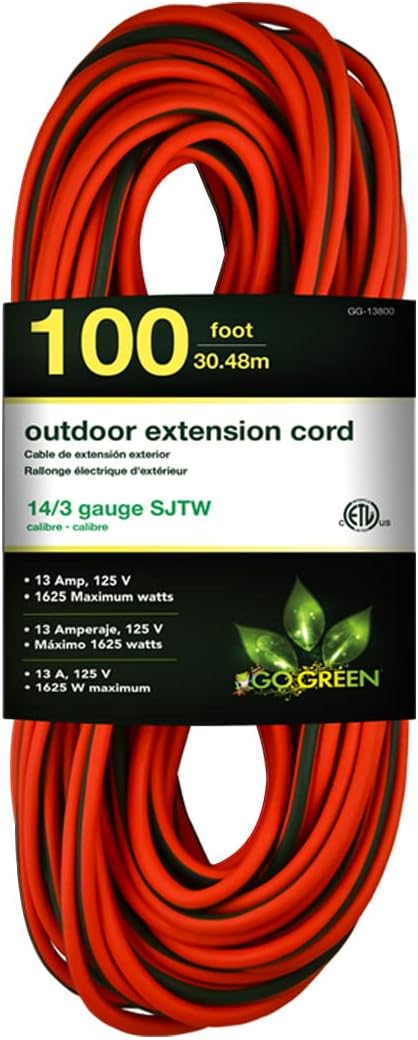 GoGreen Power (GG-13800) – Cable de extensión SJTW para exteriores, 143, 100 pies, cable de extensión iluminado, 100 pies