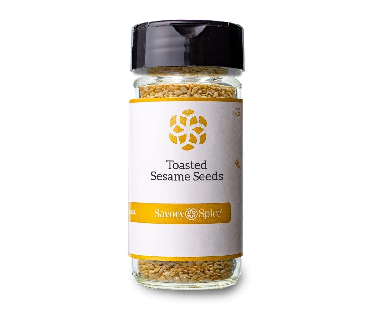 Savory Spice – Semillas de sésamo tostadas  Sésamo tostado para sushi, cocinar y hornear  Sabor tostado y nuez (tarro mediano  Neto 2.1 oz)