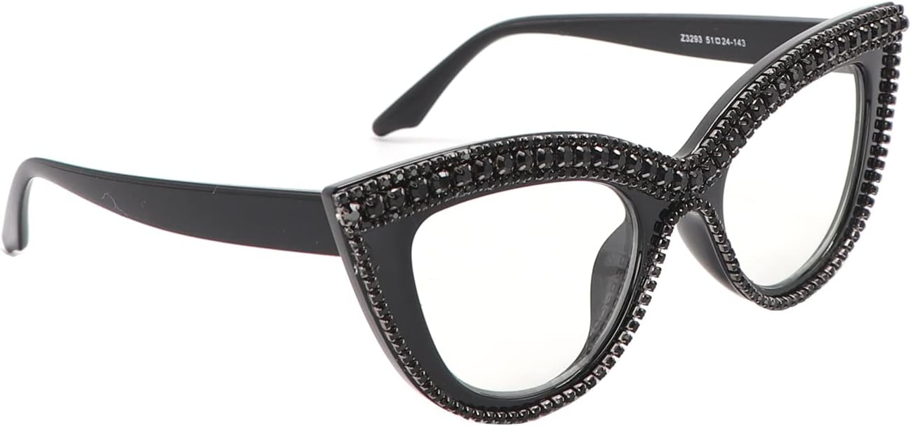 Lentes de lectura con diseño de ojo de gato, con diamantes de imitación y bloqueo de luz azul ampliada