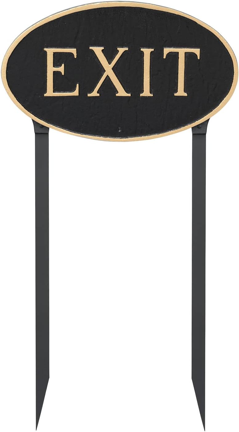 Placa ovalada de salida de metal fundido – Placa de exhibición de pared o césped – Señal de emergencia y seguridad empresarial – Aluminio recubierto