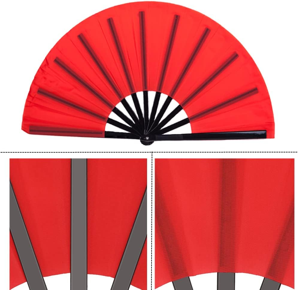 Minelife Paquete de 2 abanicos de mano plegables grandes, abanicos de tela retro vintage de tela de nailon, ventilador de mano chino de Kung Fu Tai