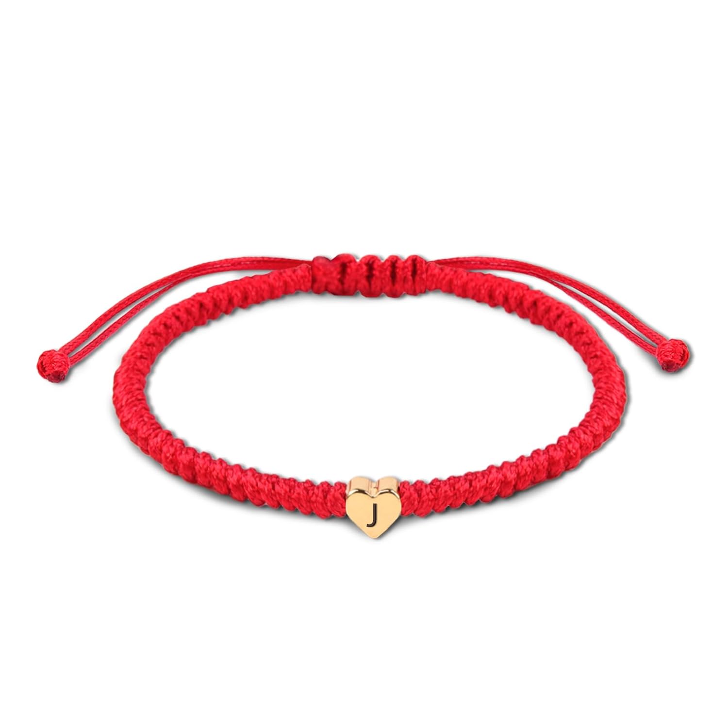 Initial Bracelet Gold Heart Love Charm Initial Bracelet Red Initial J Letter Bracelets Handmade Adjustable Rope Bracelets for Girls Boy Mom Birthday