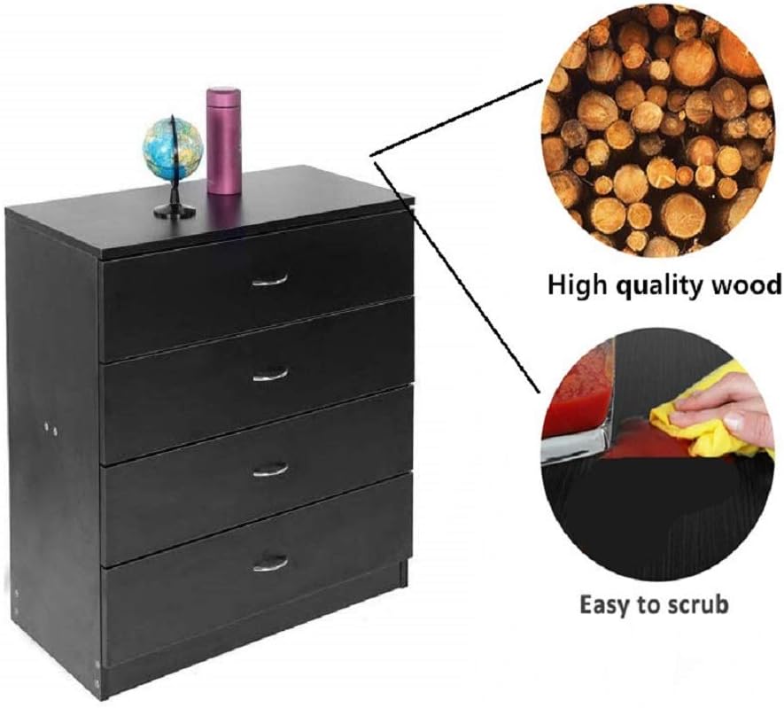 Henf Cómoda de madera con 4 cajones para armario, adecuada para dormitorio, sala de estar y pasillo (4 cajones negros)
