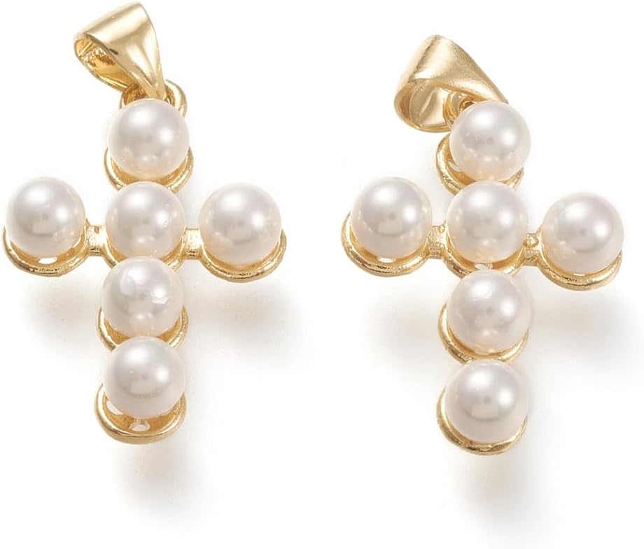 Ipotkitt 5 dijes de cruz de perlas blancas con forma de crucifijo blanco, dijes religiosos de concha de agua dulce natural para manualidades y
