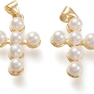 Ipotkitt 5 dijes de cruz de perlas blancas con forma de crucifijo blanco, dijes religiosos de concha de agua dulce natural para manualidades y Ipotkitt 5 dijes de cruz de perlas blancas con forma de crucifijo blanco, dijes religiosos de concha de agua dulce natural para manualidades y